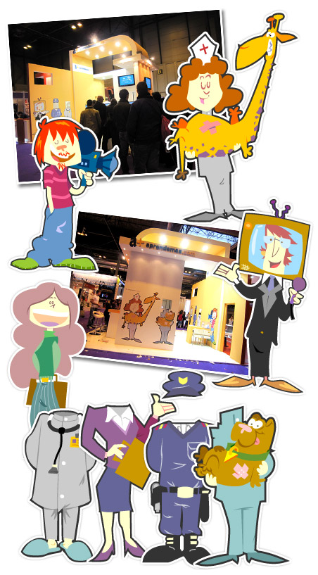 Ilustraciones, dibujos del stand de aprendemas en la feria AULA